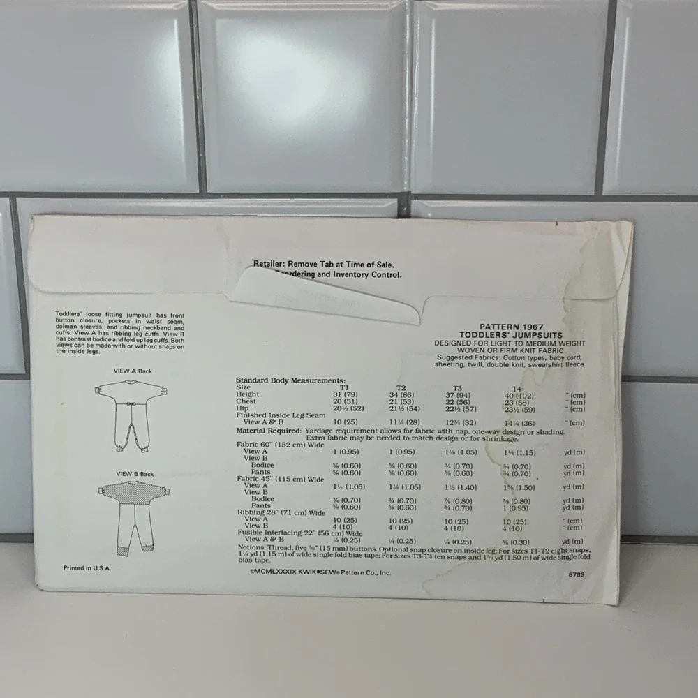 Kwik Sew 1967‎ Sewing Pattern Toddlers' Jumpsuits uncut Sz T1-T4
